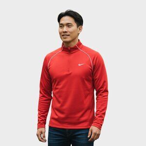 Nike Fit Dry Pullover Womens M Red Quarter Zip Mesh Running Jacket Outdoor